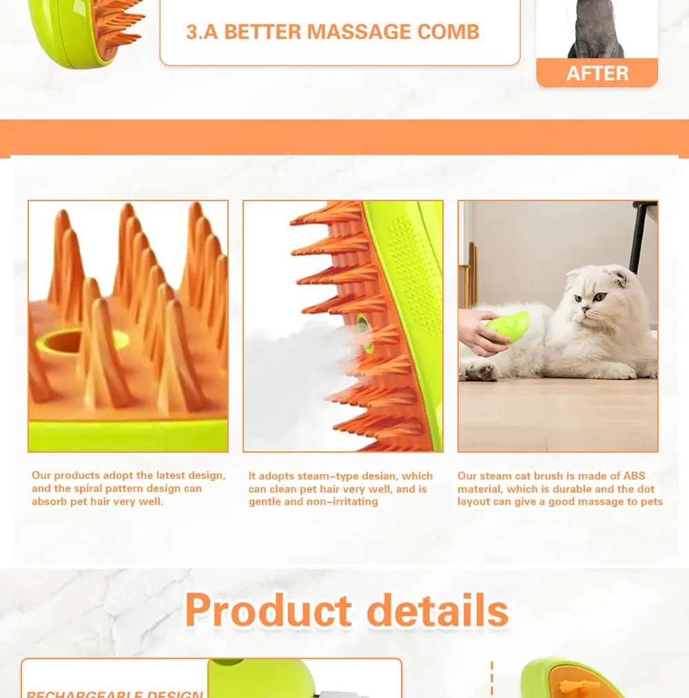 3 in 1 Electric Steamy Massage Brush/Comb for Cats & Dogs