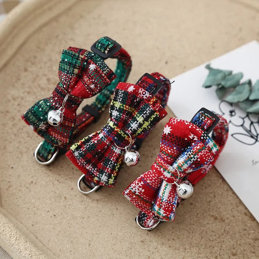 Christmas Miniature Dogs Cat Bow Tie with Bell Collars